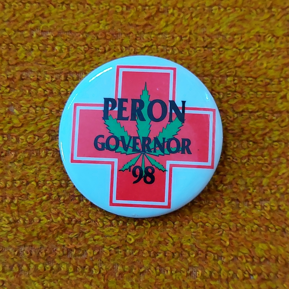 VTG Pinback Dennis Peron Medical Cannabis 420 Prop 215 1990s EUC